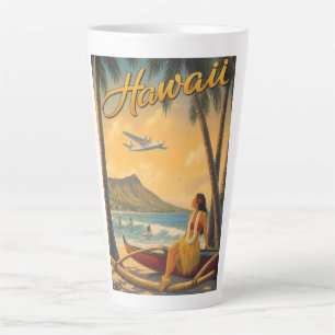 Vintage Hawaiian Hula Girl Aloha Escape Paradise Latte Mug
