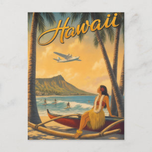 Vintage Hawaiian Hula Girl Aloha Escape Paradise Postcard
