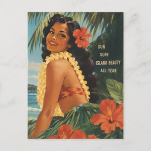 Vintage Hawaiian Hula Girl Aloha Escape Paradise Postcard