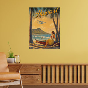Vintage Hawaiian Hula Girl Aloha Escape Paradise Poster