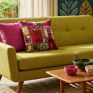 Vintage Hawaiian Kapa Tapa Patchwork Pattern Cushion