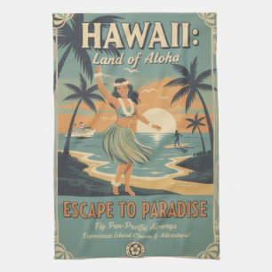 Vintage Hawaiian Land of Aloha Escape to Paradise Tea Towel