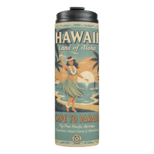 Vintage Hawaiian Land of Aloha Escape to Paradise Thermal Tumbler