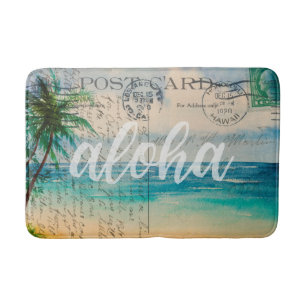Vintage Hawaiian Palm Trees Postcard Bath Mat