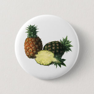 Vintage Hawaiian Pineapples, Organic Food Fruit 6 Cm Round Badge