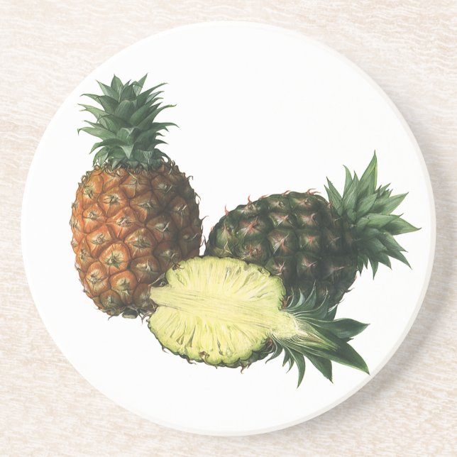 Vintage Hawaiian Pineapples, Organic Food Fruit Coaster (Front)
