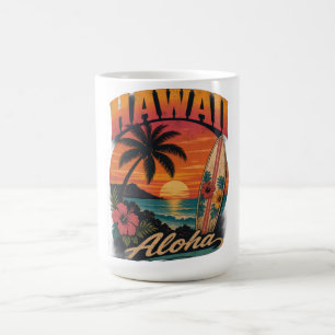 Vintage Hawaiian Sunset Palms Surfboard Aloha Coffee Mug