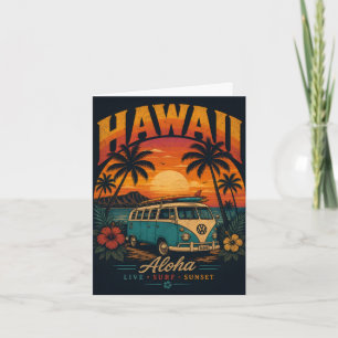 Vintage Hawaiian Sunset Palms Surfboard Aloha Holiday Card