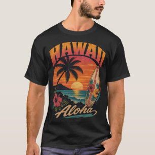 Vintage Hawaiian Sunset Palms Surfboard Aloha T-Shirt