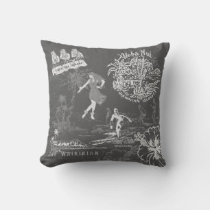 Vintage Hawaiian Travel Collage Grey Reversible Cushion