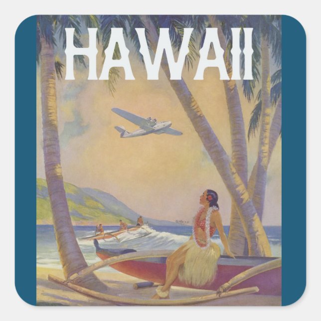 Vintage Hawaiian Travel - Hawaii Hula Dancer !!! Square Sticker (Front)