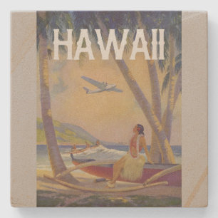 Vintage Hawaiian Travel - Hawaii Hula Dancer !   Stone Coaster