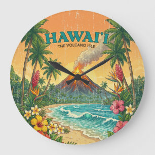 Vintage Hawaiian Travel Posters - Hawaii Island Large Clock