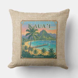 Vintage Hawaiian Travel Posters -Kauai Reversible Cushion
