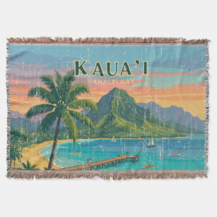 Vintage Hawaiian Travel Posters - Kauai Throw Blanket