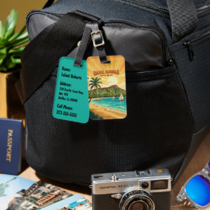 Vintage Hawaiian Travel Posters - Oahu Luggage Tag
