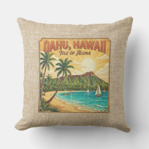 Vintage Hawaiian Travel Posters - Oahu Reversible Cushion