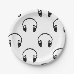 Vintage Headphones Music Pattern CUSTOM COLOR Paper Plate