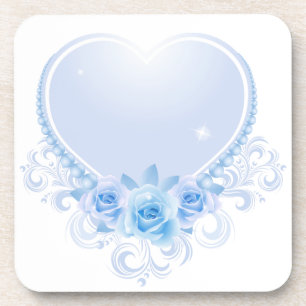 Vintage Heart and Roses Blue Coaster
