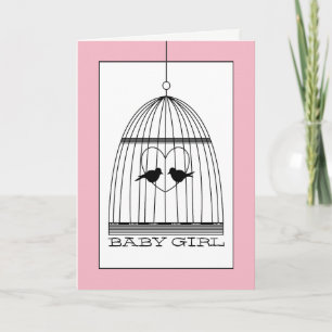 Vintage Heart Birdcage Baby Girl Announcement