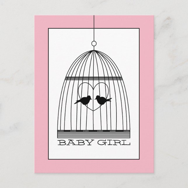 Vintage Heart Birdcage Baby Girl Announcement (Front)