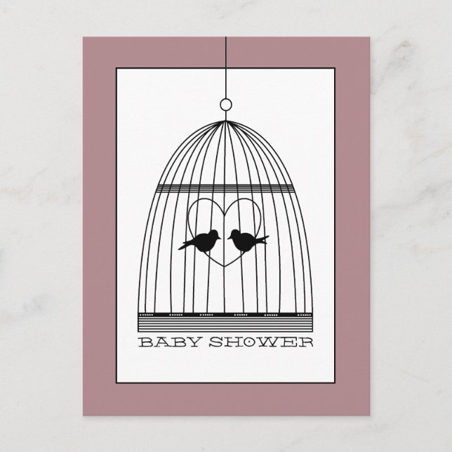 Vintage Heart Birdcage Baby Shower Invitation Postcard (Front)