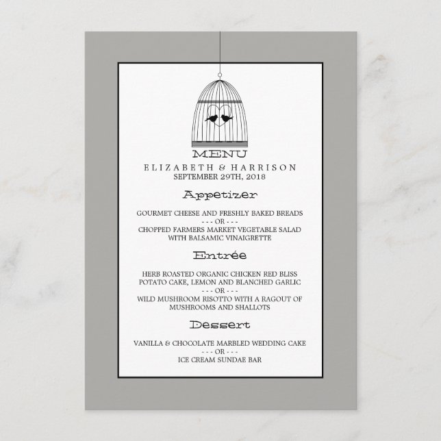 Vintage Heart Birdcage Wedding Menu (Front)