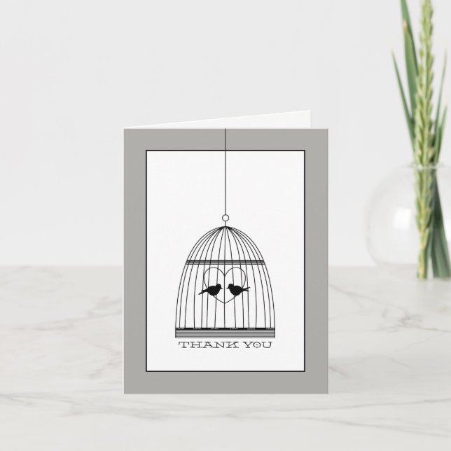 Vintage Heart Birdcage Wedding Thank You Card (Front)