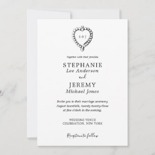 Vintage Heart Black and White Invitation