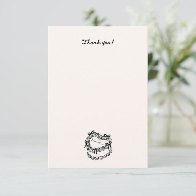 Vintage Heart Cake Custom Name Thank You Card (Standing Front)