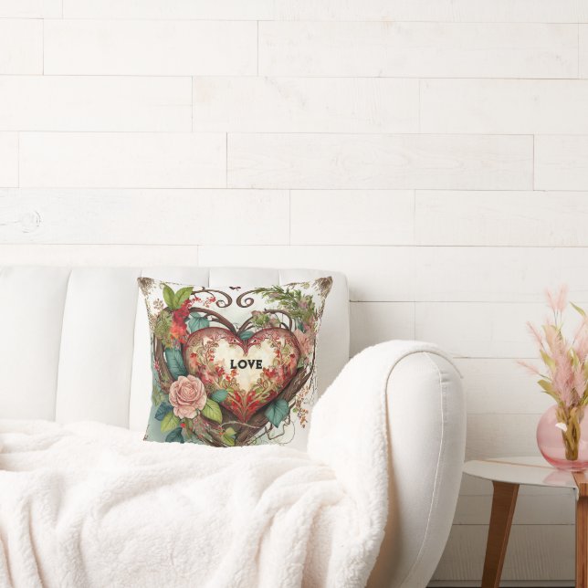 Vintage Heart Floral Pillow (Couch)