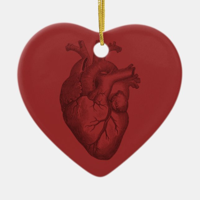 Vintage Heart Illustration Ceramic Ornament (Front)