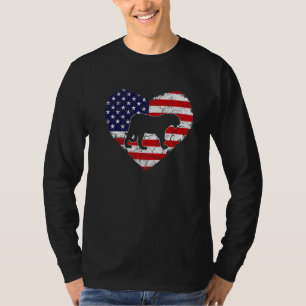 Vintage Heart Jaguar Animal Retro Us American Flag T-Shirt