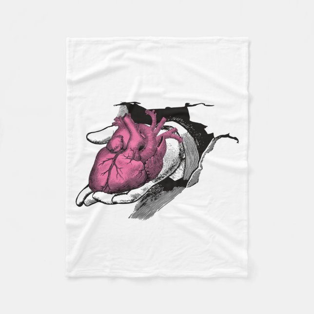 Vintage Heart On Hand Through Crack Fleece Blanket (Front)
