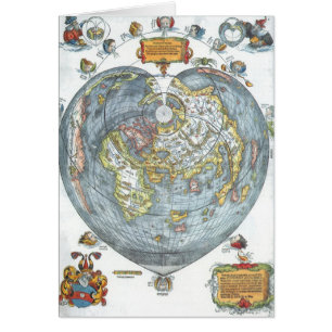 Vintage Heart Shaped Antique World Map Peter Apian