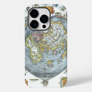 Vintage Heart Shaped Antique World Map Peter Apian iPhone 14 Pro Case