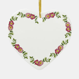Vintage Heart-Shaped Wreath of Flowers for Mum Ceramic Ornament