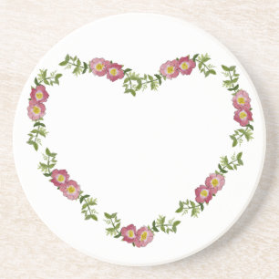 Vintage Heart-Shaped Wreath of Flowers for Mum Coaster