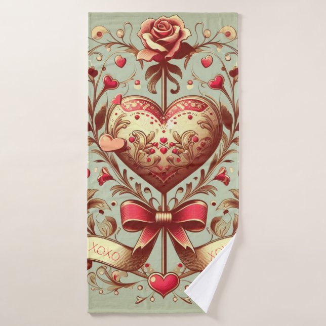 Vintage Heart Valentine's day xoxo  Bath Towel (Bath Towel)