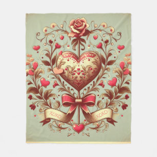 Vintage Heart Valentine's day xoxo  Fleece Blanket