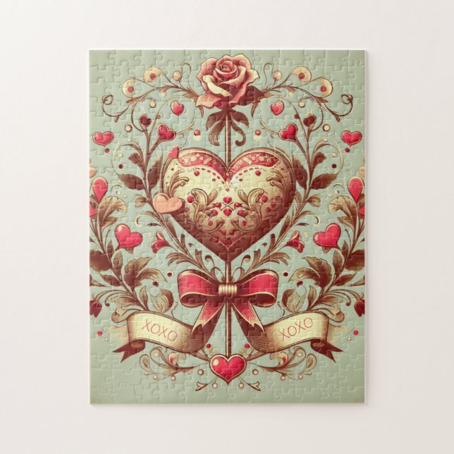 Vintage Heart Valentine's day xoxo  Jigsaw Puzzle (Vertical)