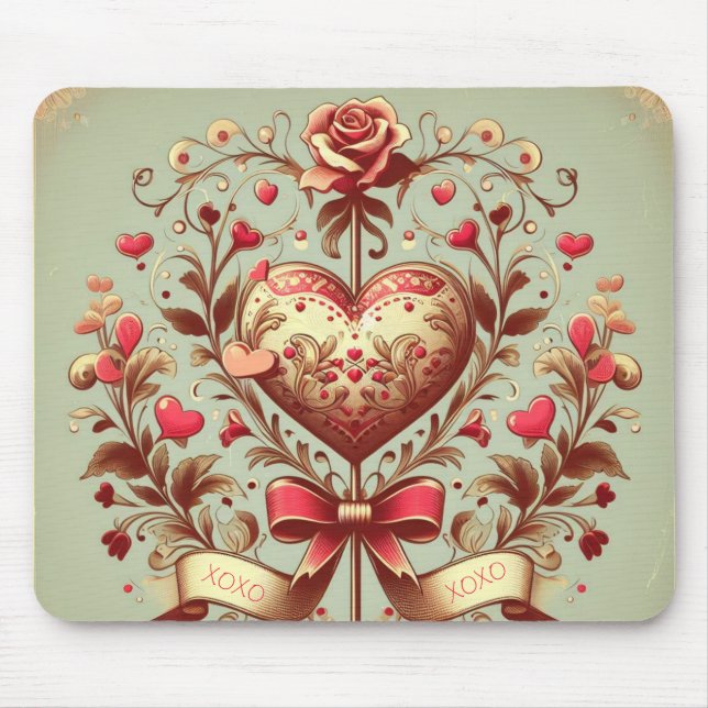 Vintage Heart Valentine's day xoxo  Mouse Pad (Front)