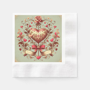 Vintage Heart Valentine's day xoxo  Napkin