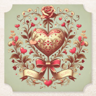 Vintage Heart Valentine's day xoxo Paper Coaster