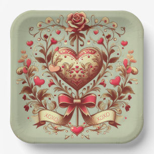 Vintage Heart Valentine's day xoxo  Paper Plate