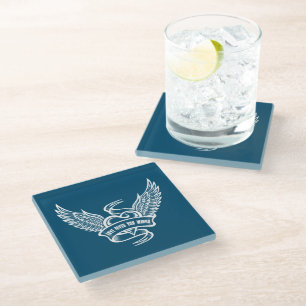 Vintage Heart With Wings Glass Coaster