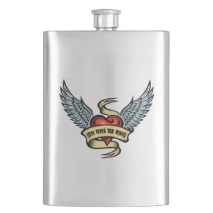 Vintage Heart With Wings, Love Gives You Wings Hip Flask