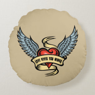 Vintage Heart With Wings, Love Gives You Wings Round Cushion