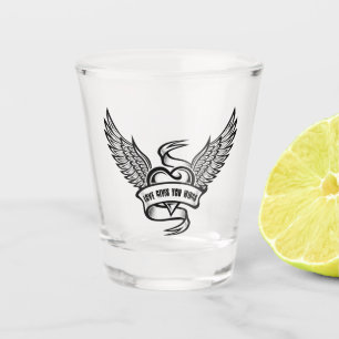 Vintage Heart With Wings, Love Gives You Wings Shot Glass