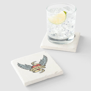 Vintage Heart With Wings, Love Gives You Wings Stone Coaster
